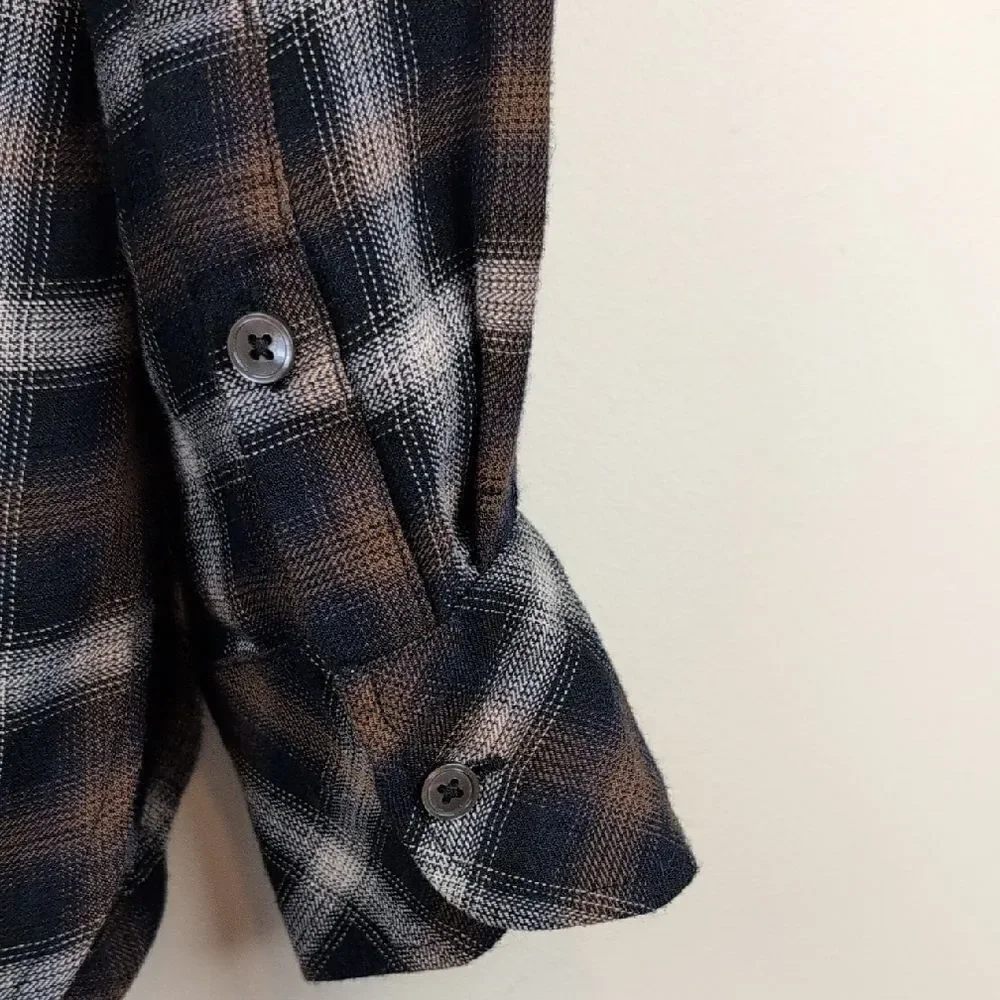 Peruvian Connection Ruffled Button Front Plaid Shirt Top Size M - Picture 7 of 8